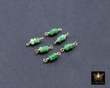 14 K Gold Wire Wrapped Emerald Connectors, 3 Beads Gemstone Faceted Links # 3598, Permanent Jewelry, Natural Green Gemstones