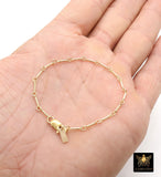 14 K Gold Filled Long Bar Chain Bracelet, Bar and Rolo Chain Links #615, Rectangle Charm Stamped 14/20