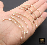 14 K Gold Filled Beaded White Connectors, Long Beaded Grade 5 Pearl and Gemstone Links # 3618, Permanent Jewelry Clover Half Bracelets