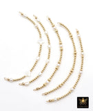 14 K Gold Filled Beaded White Connectors, Long Beaded Grade 5 Pearl and Gemstone Links # 3618, Permanent Jewelry Clover Half Bracelets