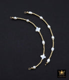 14 K Gold Filled Beaded White Connectors, Long Beaded Grade 5 Pearl and Gemstone Links # 3618, Permanent Jewelry Clover Half Bracelets