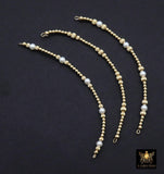 14 K Gold Filled Beaded White Connectors, Long Beaded Grade 5 Pearl and Gemstone Links # 3618, Permanent Jewelry Clover Half Bracelets