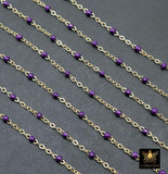 14 K Gold Filled Dainty Beaded Purple Satellite Chain, Bead Chain Jewelry CH# 921, By The Foot Cable Chain, Minimalist Permanent Jewelry
