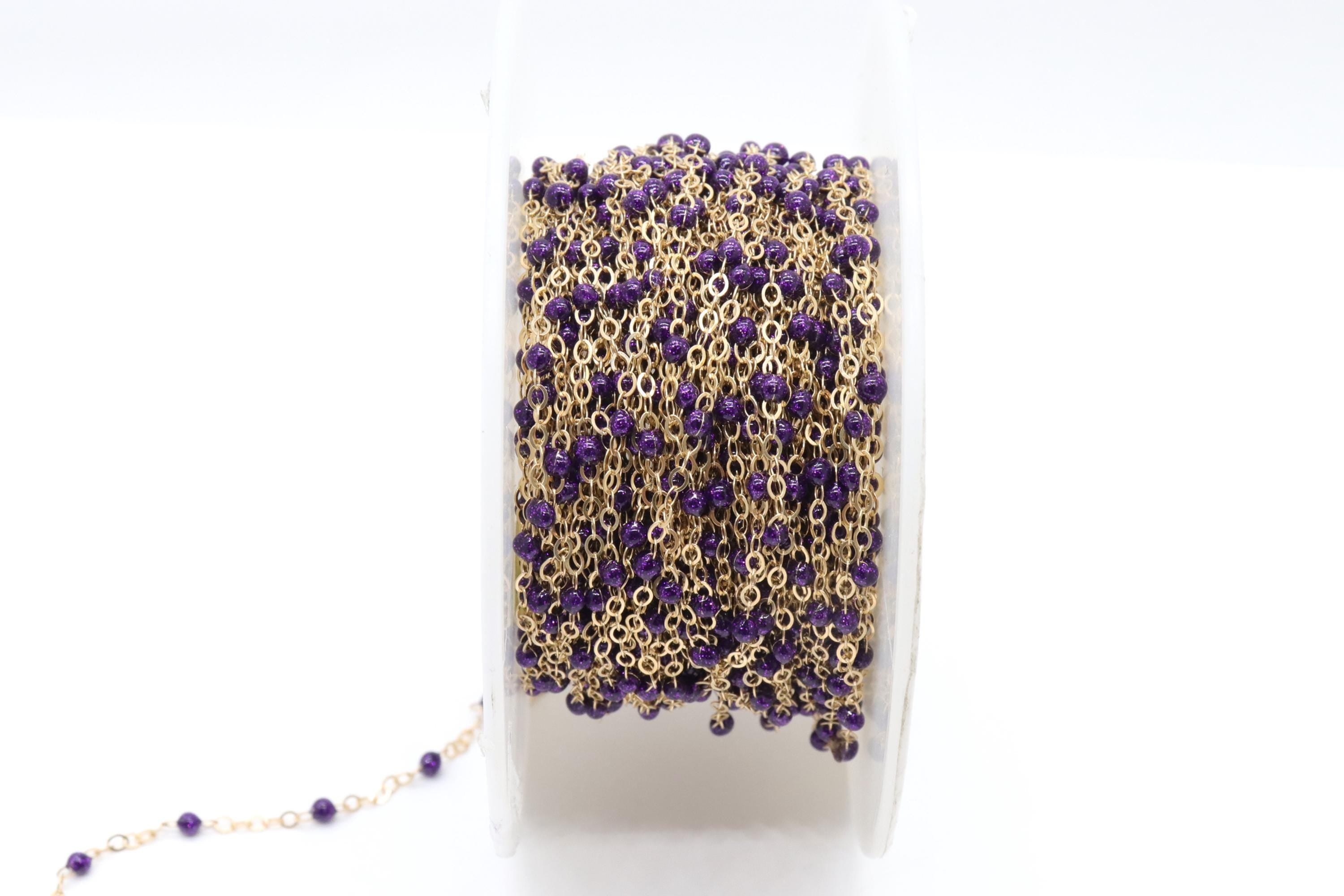 14 K Gold Filled Dainty Beaded Purple Satellite Chain, Bead Chain Jewelry, By The Foot Cable Chain, LSU Minimalist Permanent Jewelry