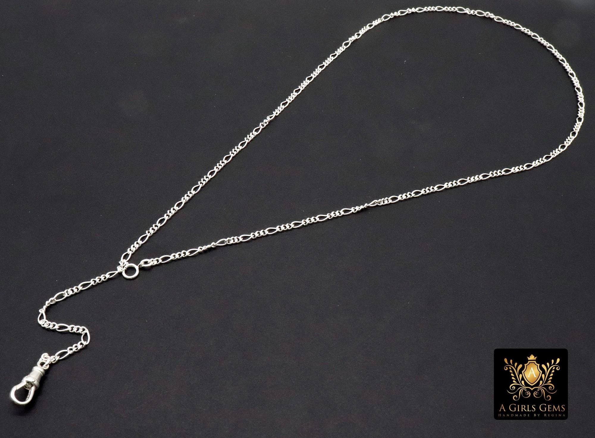925 Sterling Silver Swivel Fob Figaro Necklace, 14 K Gold Filled Double Charms Chain Adjustable Lariat Choker, Figaro Charm Necklace