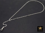 925 Sterling Silver Swivel Fob Figaro Necklace, 14 K Gold Filled Double Charms Chain Adjustable Lariat Choker, Figaro Charm Necklace