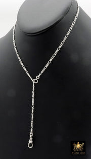 925 Sterling Silver Swivel Fob Figaro Necklace, 14 K Gold Filled Double Charms Chain Adjustable Lariat Choker, Figaro Charm Necklace