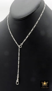 925 Sterling Silver Swivel Fob Figaro Necklace, 14 K Gold Filled Double Charms Chain Adjustable Lariat Choker, Figaro Charm Necklace