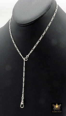 925 Sterling Silver Swivel Fob Figaro Necklace, 14 K Gold Filled Double Charms Chain Adjustable Lariat Choker, Figaro Charm Necklace
