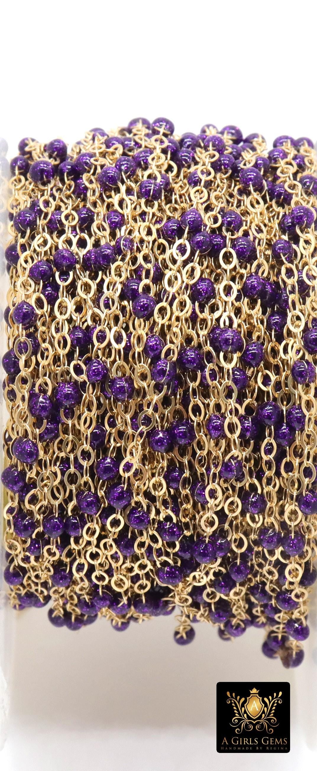 14 K Gold Filled Dainty Beaded Purple Satellite Chain, Bead Chain Jewelry, By The Foot Cable Chain, Minimalist Permanent Jewelry