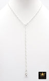 925 Sterling Silver Swivel Fob Figaro Necklace, 14 K Gold Filled Double Charms Chain Adjustable Lariat Choker, Figaro Charm Necklace