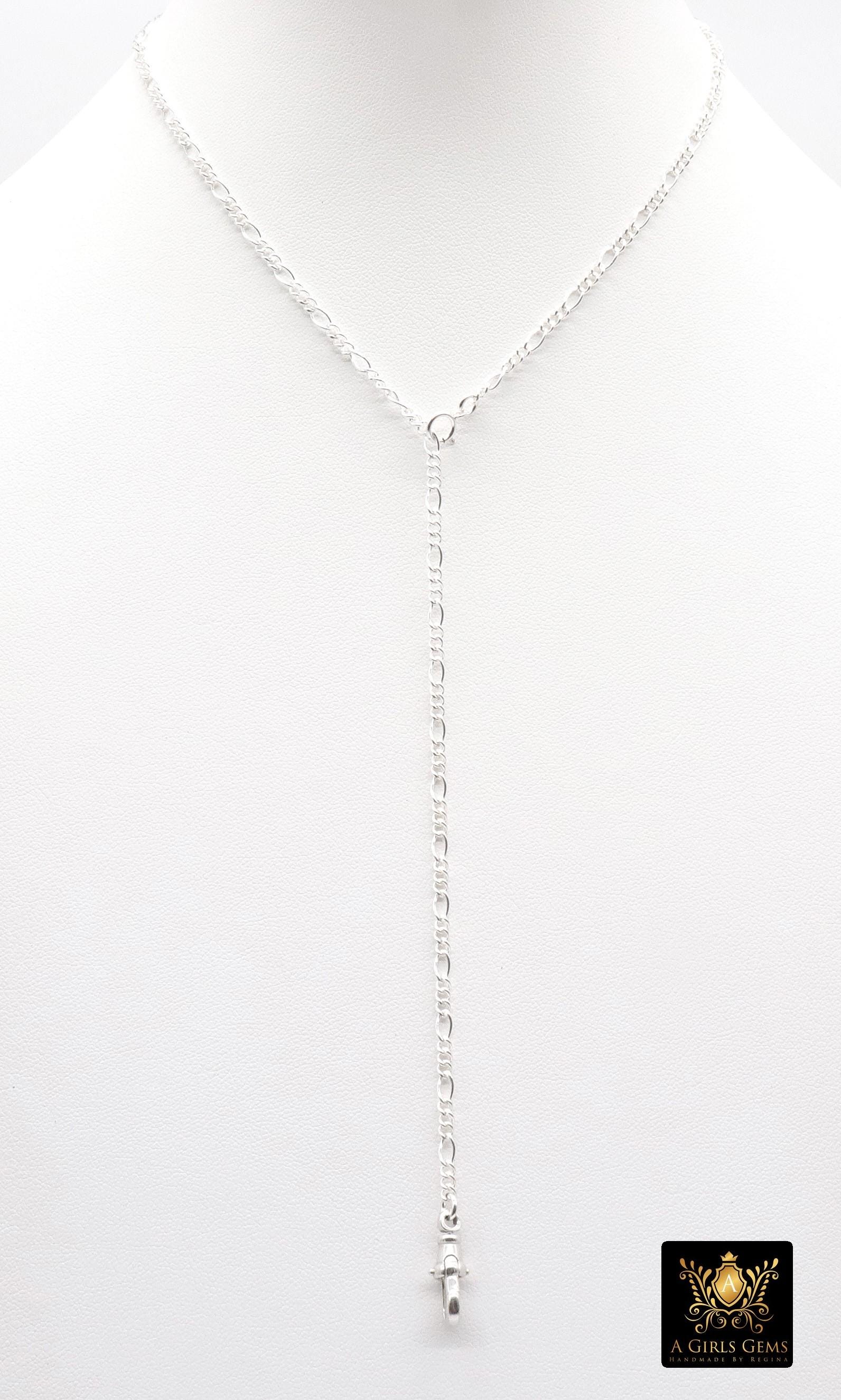 925 Sterling Silver Swivel Fob Figaro Necklace, 14 K Gold Filled Double Charms Chain Adjustable Lariat Choker, Figaro Charm Necklace