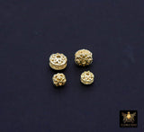 Gold Plated Rondelle Filigree Beads, 8 mm Patterned Gold Thick Heishi Beads AG# 3477, Round Metal High Quality Beads