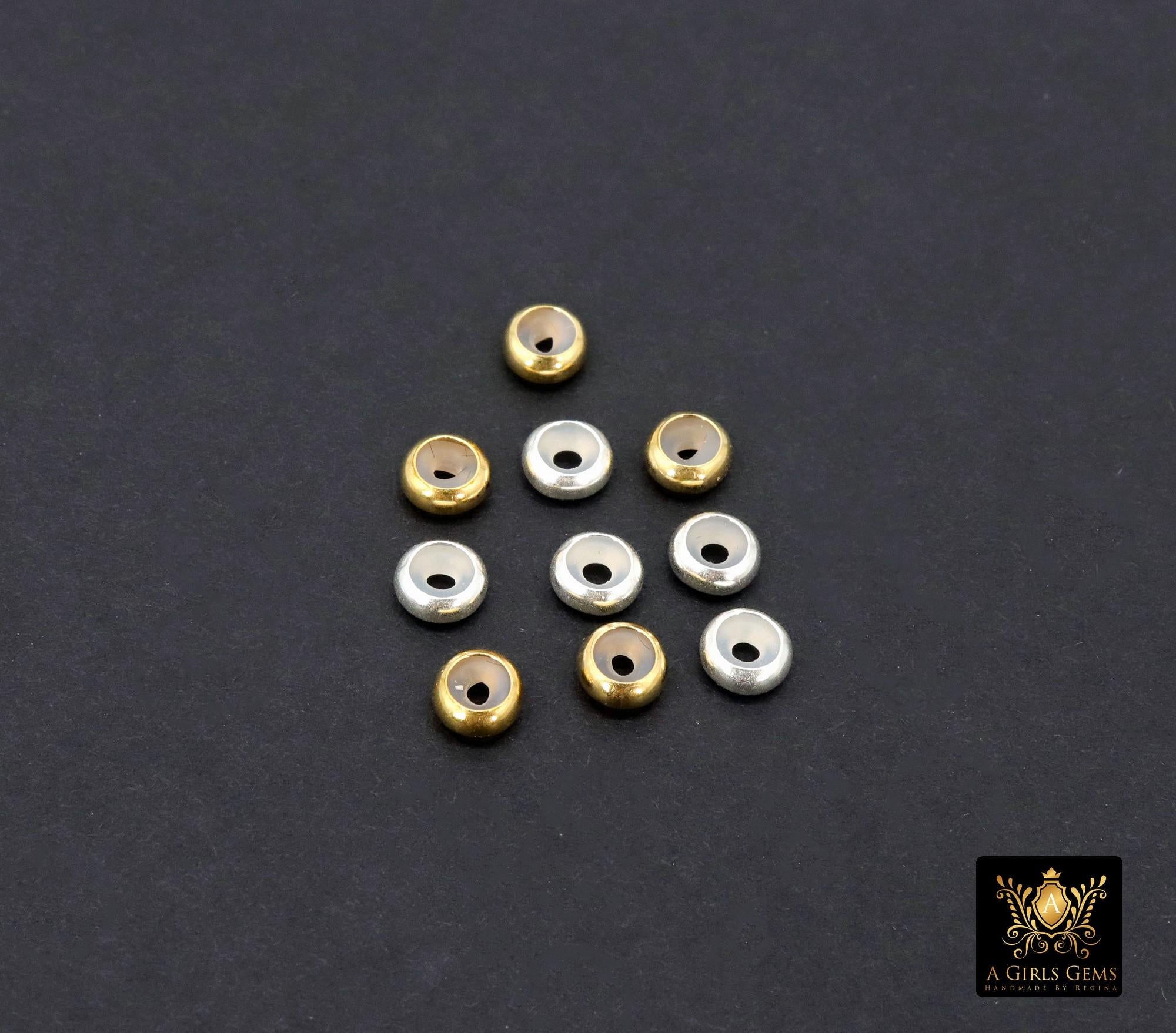 925 Sterling Silver Slider Beads, 14 K Gold Filled Dainty Chain Silicon Stopper Beads # , 5.0 mm