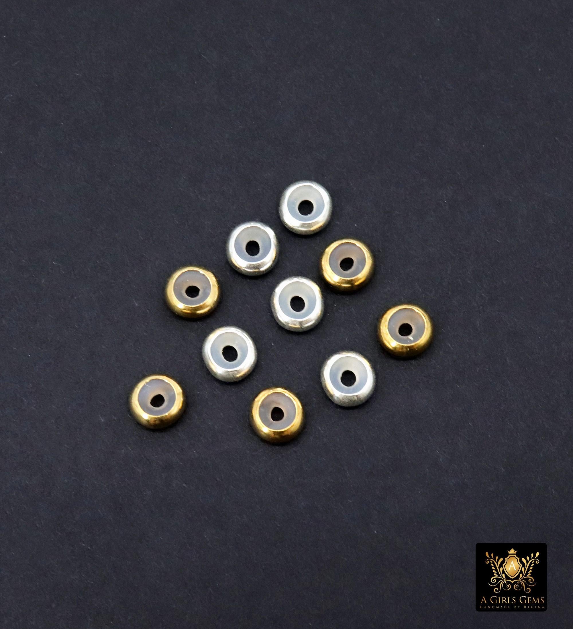925 Sterling Silver Slider Beads, 14 K Gold Filled Dainty Chain Silicon Stopper Beads # , 5.0 mm