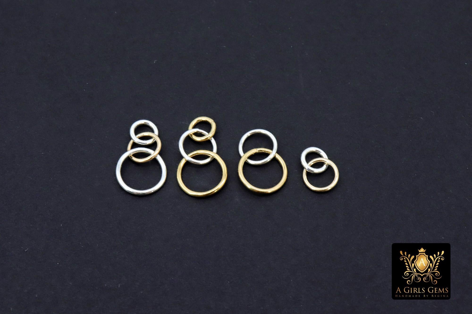 Mixed Metal Solder Rings, 14 K Gold Filled 3 Ring and 2 Ring Infinity Rings, 925 Sterling Silver Soldered Linking Rings