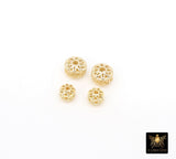 Gold Plated Rondelle Filigree Beads, 8 mm Patterned Gold Thick Heishi Beads AG# 3477, Round Metal High Quality Beads