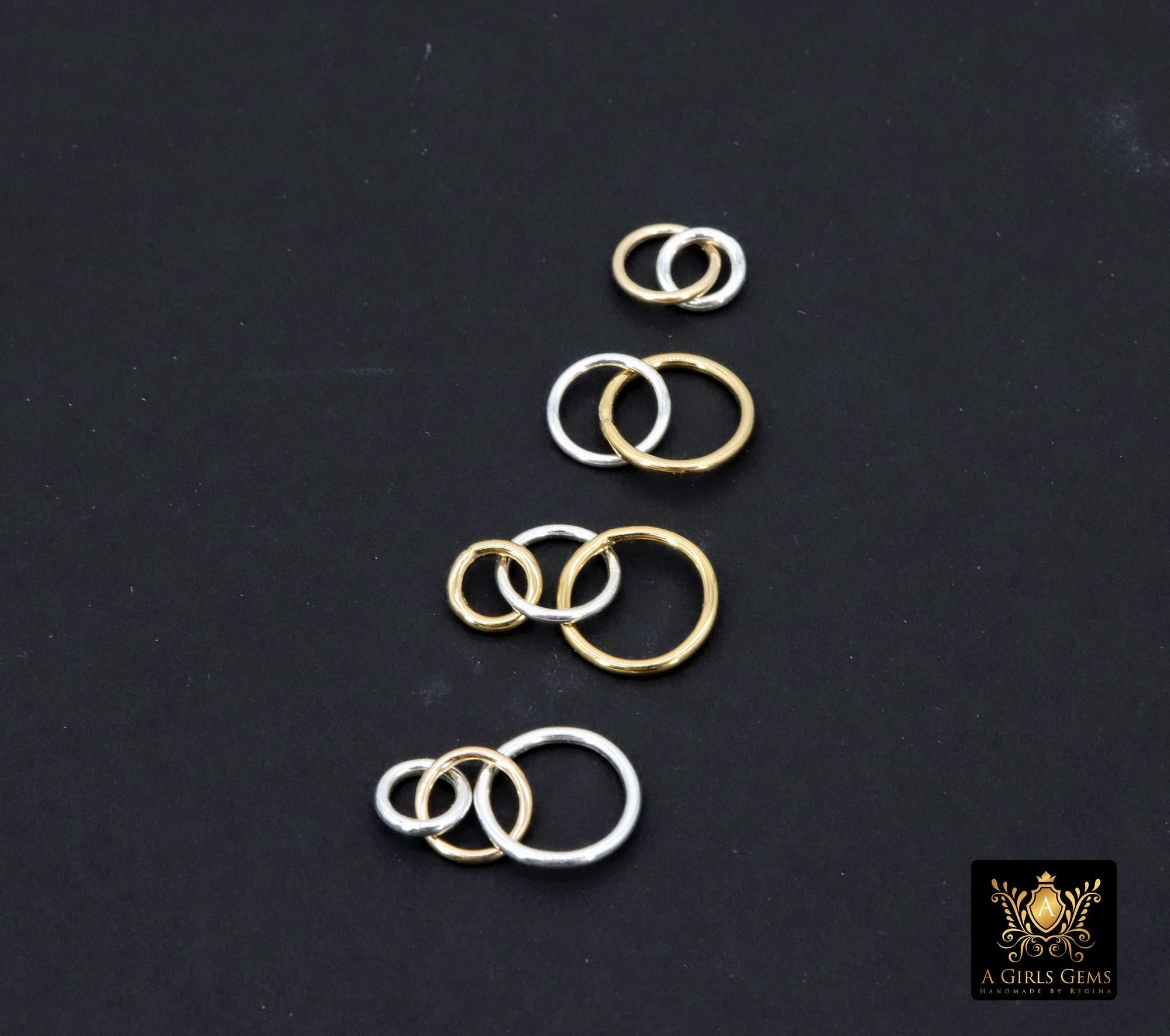 Mixed Metal Solder Rings, 14 K Gold Filled 3 Ring and 2 Ring Infinity Rings, 925 Sterling Silver Soldered Linking Rings