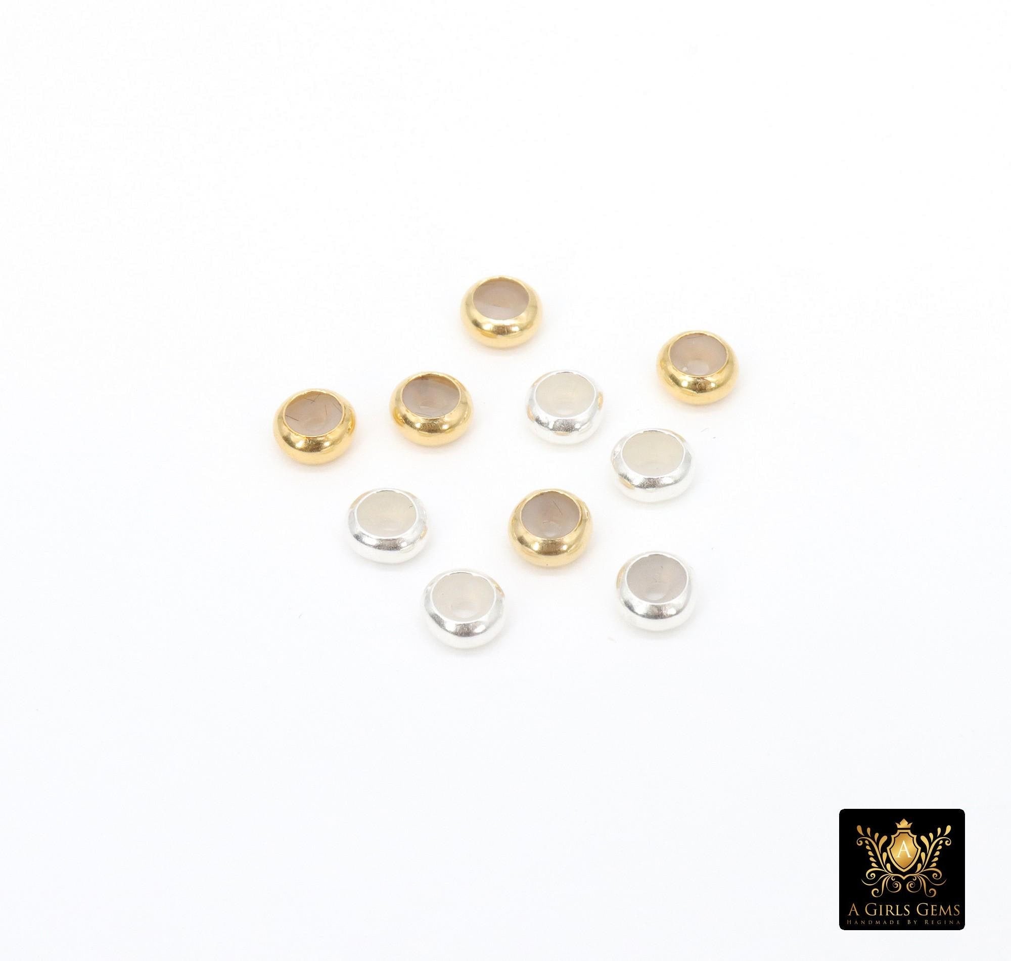 925 Sterling Silver Slider Beads, 14 K Gold Filled Dainty Chain Silicon Stopper Beads # , 5.0 mm