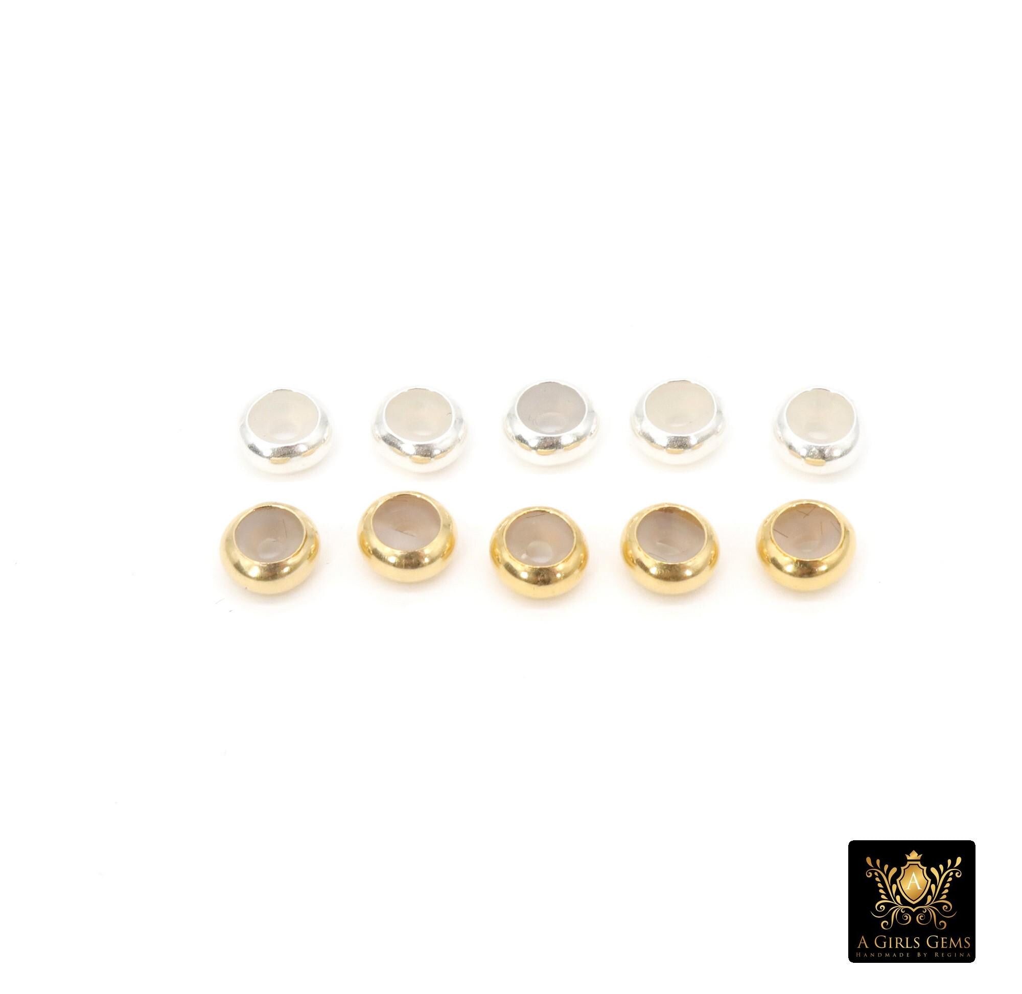 925 Sterling Silver Slider Beads, 14 K Gold Filled Dainty Chain Silicon Stopper Beads # , 5.0 mm