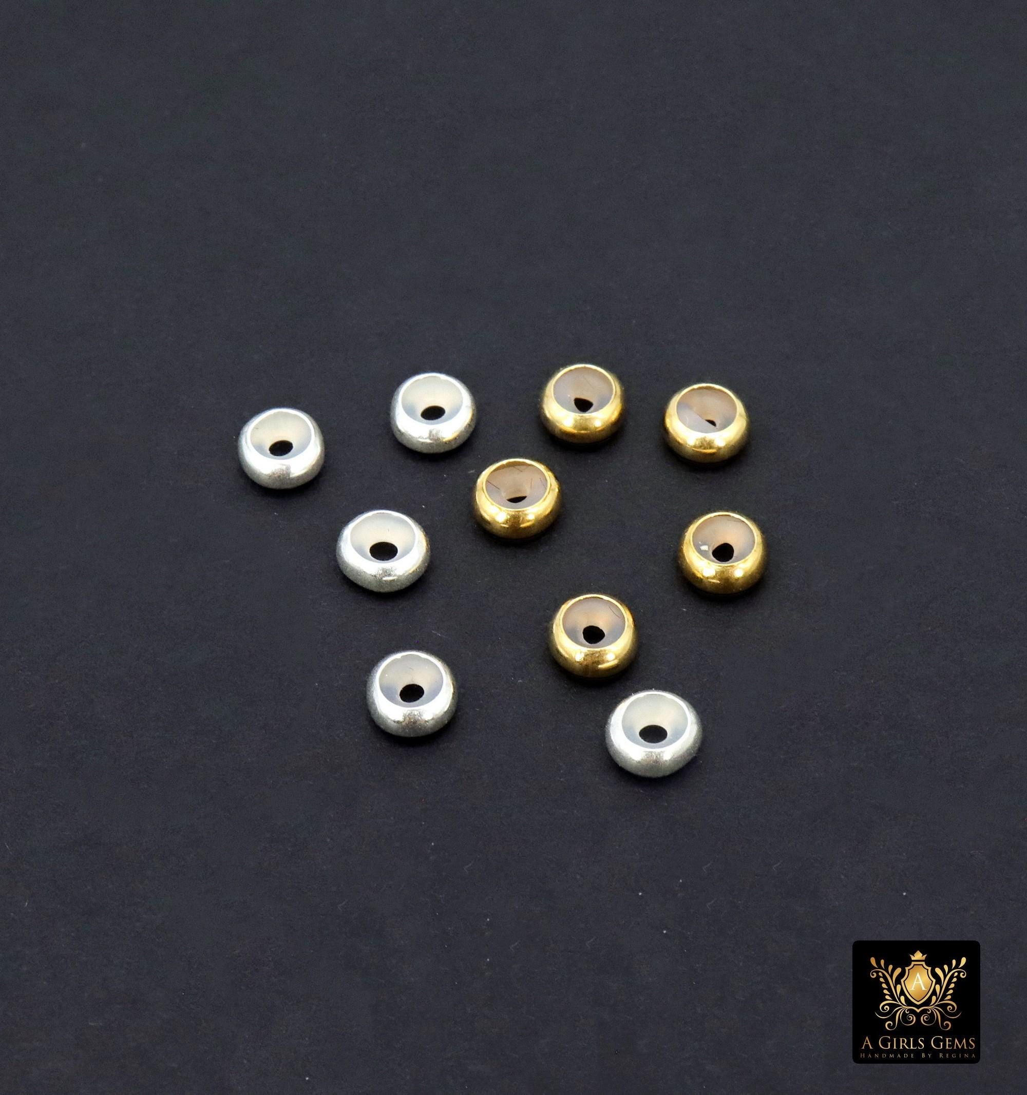 925 Sterling Silver Slider Beads, 14 K Gold Filled Dainty Chain Silicon Stopper Beads # , 5.0 mm