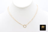 14 K Gold Linked Ring Necklace, 925 Sterling Silver Double Circle Infinity Chokers #684, Adjustable Eternity Forever Jewelry