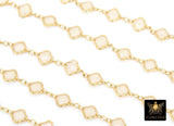 14 K Gold Filled Clover Enamel Chain, 4.4 mm Quatrefoil Dainty Links CH# 790, By The Foot, White Enamel Opalite Chain, Permanent Jewelry