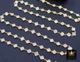14 K Gold Filled Clover Enamel Chain, 4.4 mm Quatrefoil Dainty Links CH# 790, By The Foot, White Enamel Opalite Chain, Permanent Jewelry