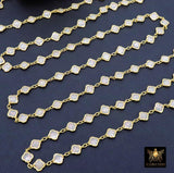 14 K Gold Filled Clover Enamel Chain, 4.4 mm Quatrefoil Dainty Links CH# 790, By The Foot, White Enamel Opalite Chain, Permanent Jewelry