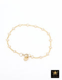 14 K Gold Filled White Opal Clover Bracelet, Dainty Charm Chain Link Bracelet, Stamped Charm Gold Filled