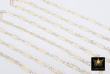 14 K Gold Filled Bar Mixed Metal Chain, 9.1 mm Two Tone 925 Sterling Silver Nugget CH# 936, 2.8 mm Long and Short Textured, By the Foot