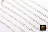 14 K Gold Filled Bar Mixed Metal Chain, 9.1 mm Two Tone 925 Sterling Silver Nugget CH# 936, 2.8 mm Long and Short Textured, By the Foot