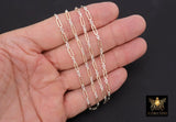14 K Gold Filled Bar Mixed Metal Chain, 9.1 mm Two Tone 925 Sterling Silver Nugget CH# 936, 2.8 mm Long and Short Textured, By the Foot