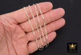 14 K Gold Filled Bar Mixed Metal Chain, 9.1 mm Two Tone 925 Sterling Silver Nugget CH# 936, 2.8 mm Long and Short Textured, By the Foot