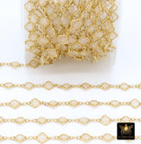 14 K Gold Filled Clover Enamel Chain, 4.4 mm Quatrefoil Dainty Links CH# 790, By The Foot, White Enamel Opalite Chain, Permanent Jewelry