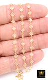 14 K Gold Filled Clover Enamel Chain, 4.4 mm Quatrefoil Dainty Links CH# 790, By The Foot, White Enamel Opalite Chain, Permanent Jewelry