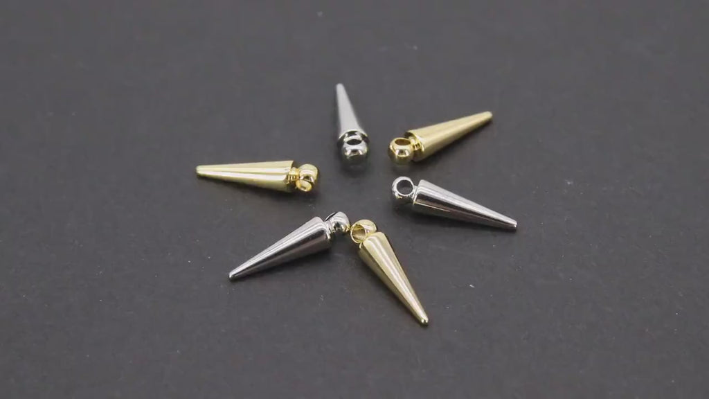Gold Spike Pendant, Silver Bar Spike Point Charms # 3451, 15 mm Small Gold Spike Needle