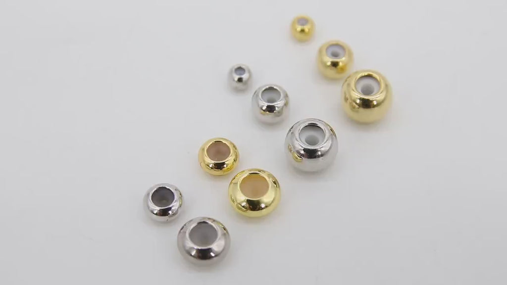 Gold Slider Beads, 8 pcs Round Chain Silicon Stopper Bolo Silver Beads # 3289, DIY Bracelets Flat Metal Plated Styles for Adjustable Jewelry