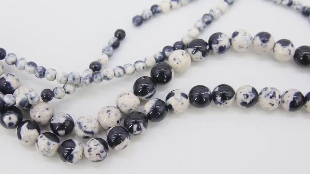 Black and White Beads, Black and White Dyed Pattern Boho Beads BS #87, sizes in 4 mm 8 mm 10 mm 16 inch FULL Strands