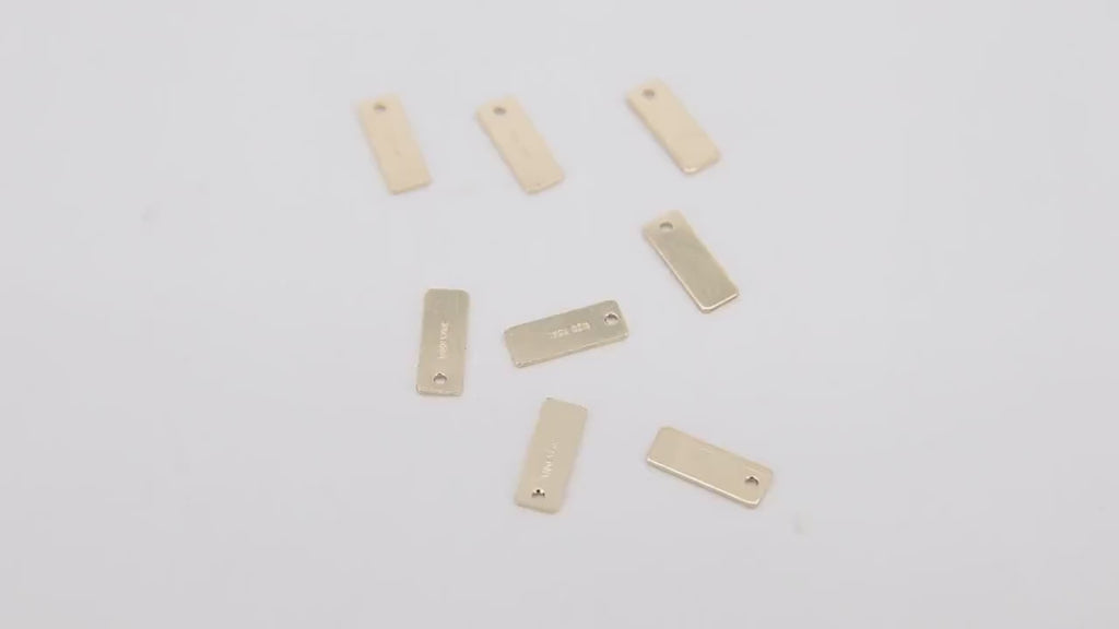 925 Sterling Silver Rectangle Charms, Gold Quality Tags # 2806, 3 x 8 mm 14 K Gold Filled Stamped 14 20