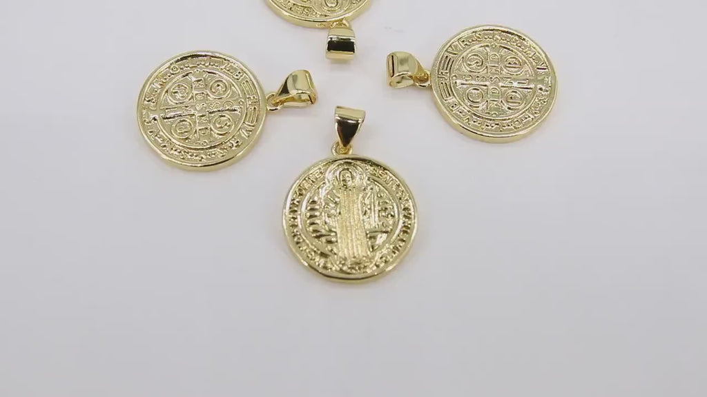 St. Benito Charms, 17 mm Gold Cross St. Benedict Charm #502, Round Medallion Medals Charms