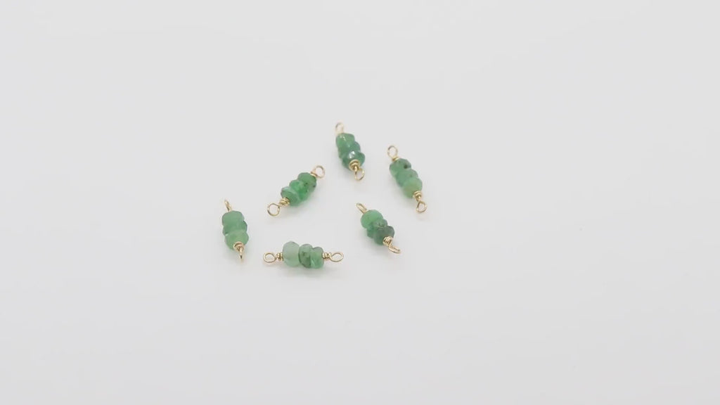 14 K Gold Wire Wrapped Emerald Connectors, 3 Beads Gemstone Faceted Links # 3598, Permanent Jewelry
