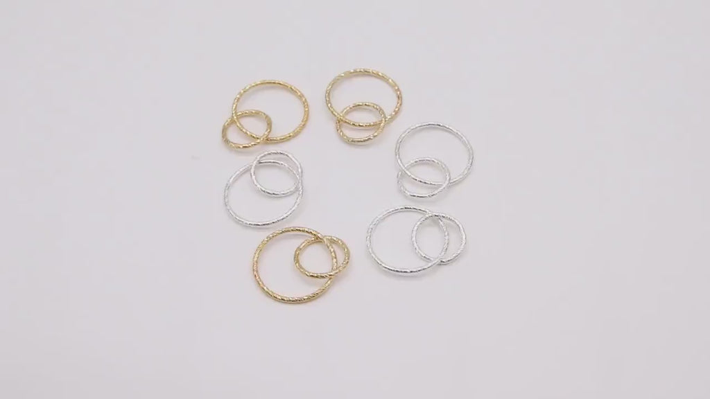 14 K Gold Filled Two Circle Links, 10 and 15 mm 925 Sterling Silver Hammered Interlocking Ring #2551, Textured Double Infinity Soldered Ring