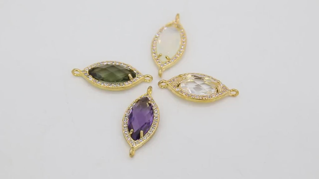 CZ Crystal Connector, Clear or Opal Gold Eye Shaped Bezel Links #155, Purple Faceted Bracelet Link