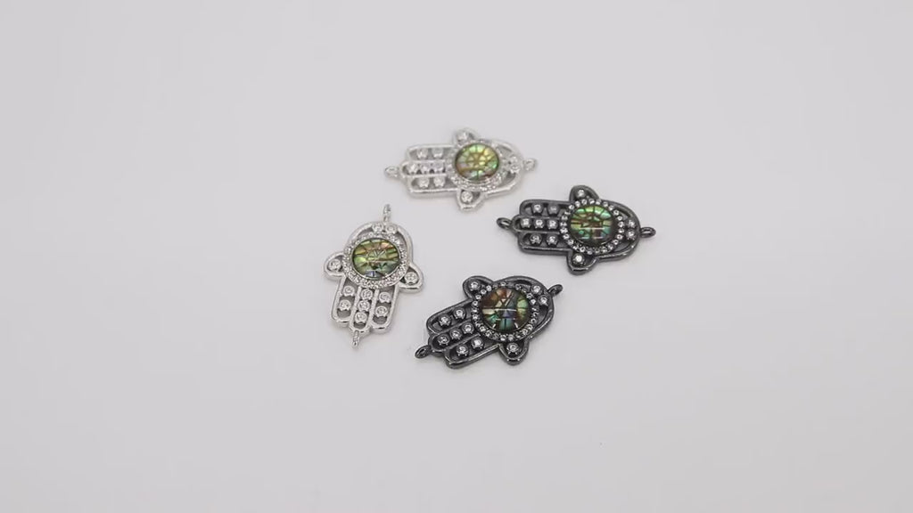 Hand Hamsa Protection Connectors, CZ Micro Pave Hand of Fatima #360, Silver or Black Links