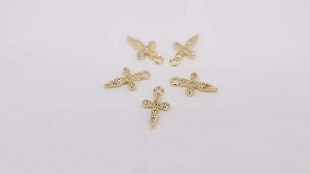 14 K Gold Filled Cross Charms, CZ Tiny Crosses # 3189, 7 x 12 mm Minimalist Tiny Pointed Cross