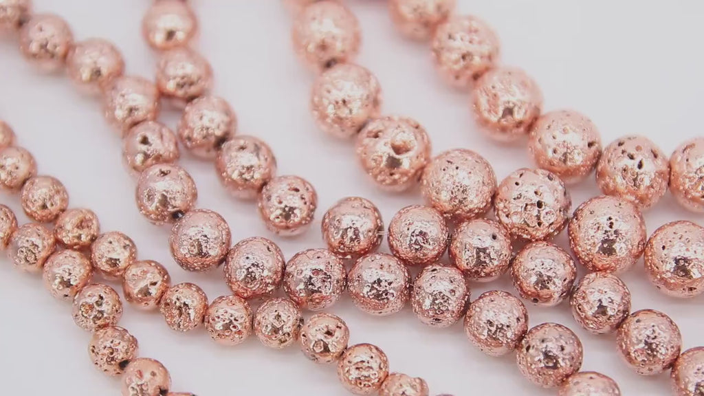 Rose Gold Plated Lava Rock Beads, Shimmery Textured Beads BS #9, sizes 6 mm 8 mm 10 mm in 15.4 inch Strands