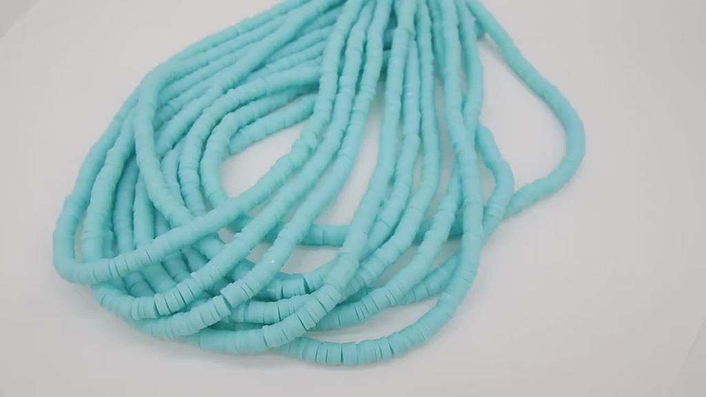 2 Strands 6 mm Clay Flat Beads, Sky Blue Heishi beads in Polymer Clay Disc CB #211, Light Blue Rondelle