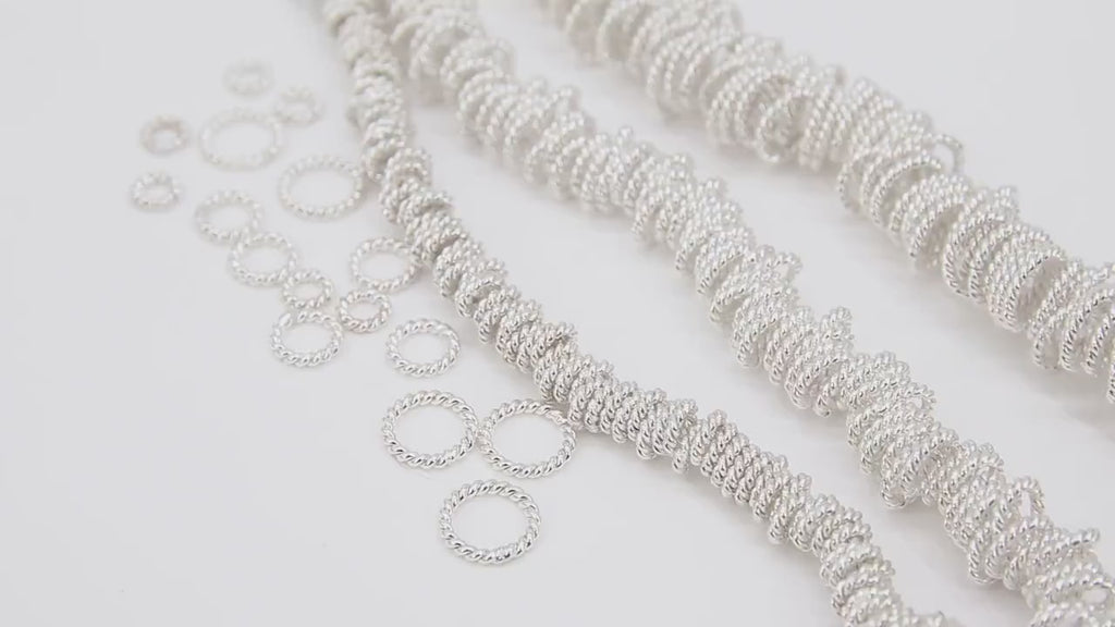 Silver Twist Spacer Beads, 20-160 pcs Round Brushed Silver Soldered Jump Rings # 3257, Flat Bumpy Ring