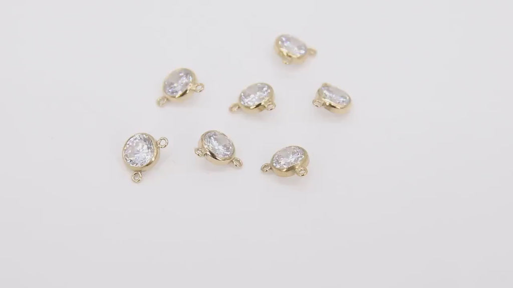 14 K Gold Filled Solitaire Connectors, 6 mm Cubic Zirconia Necklace Charms #2807, Genuine 14 20 Gold CZ Links